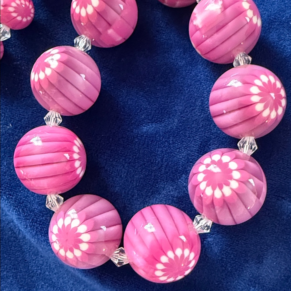 Pink Fushia chunky Mod Floral Resin Bead Necklace